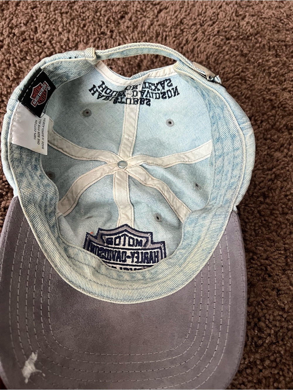 Vintage Harley-Davidson Light Blue Denim Baseball Cap w/suede hat bill. - Picture 4 of 6